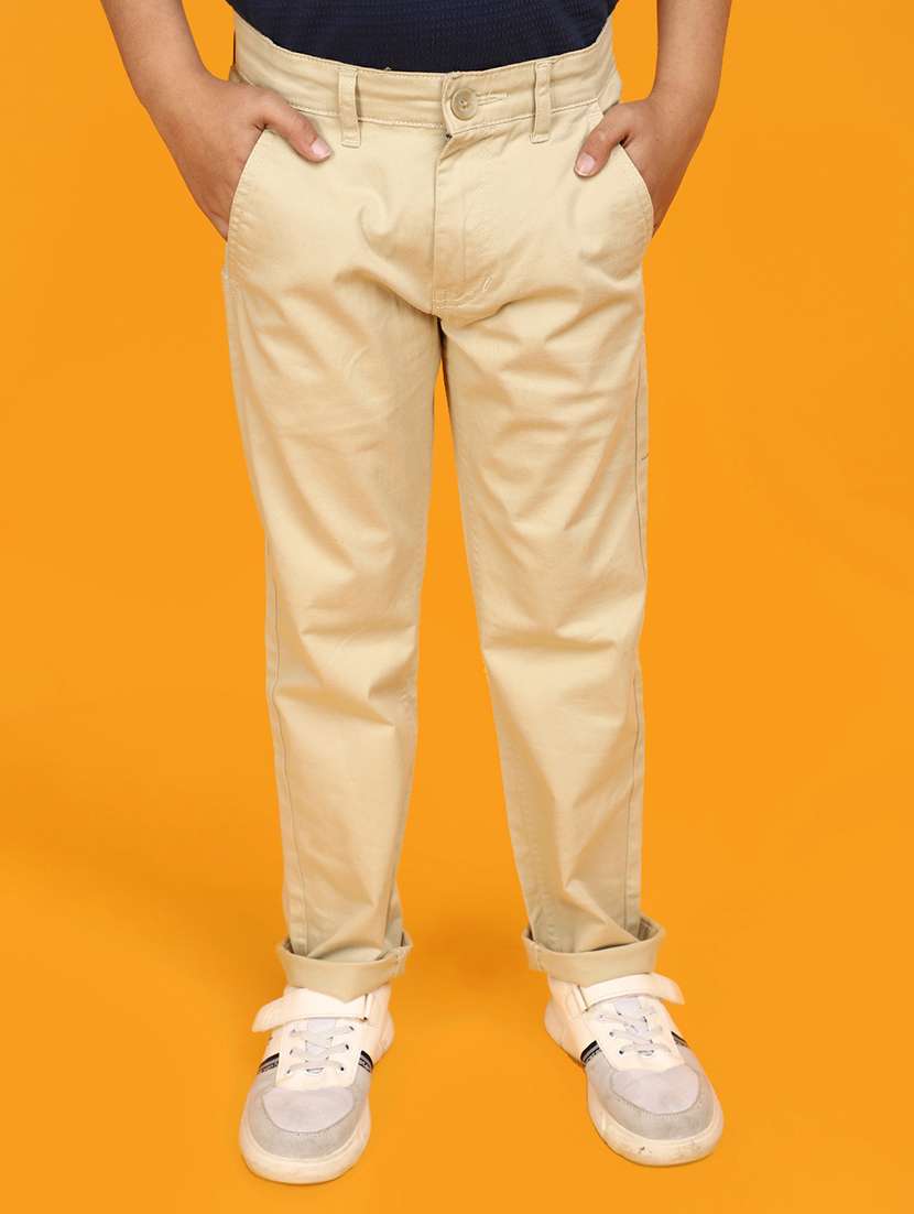 boys beige solid casual chinos