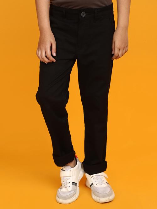 boys black solid casual chinos - 20755324 -  Standard Image - 0