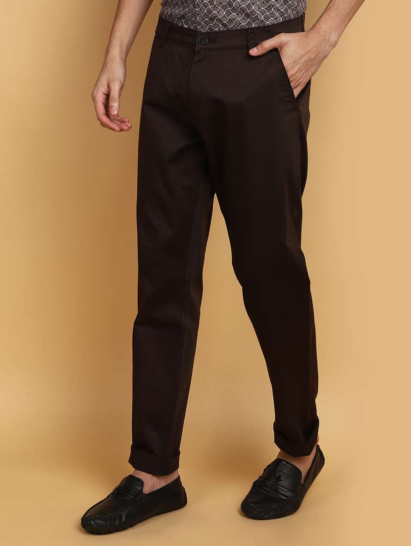 men solids brown chinos casual trouser - 20755395 -  Standard Image - 2