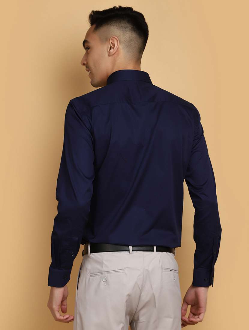 men navy blue regular fit solid formal shirt - 20755439 -  Standard Image - 2