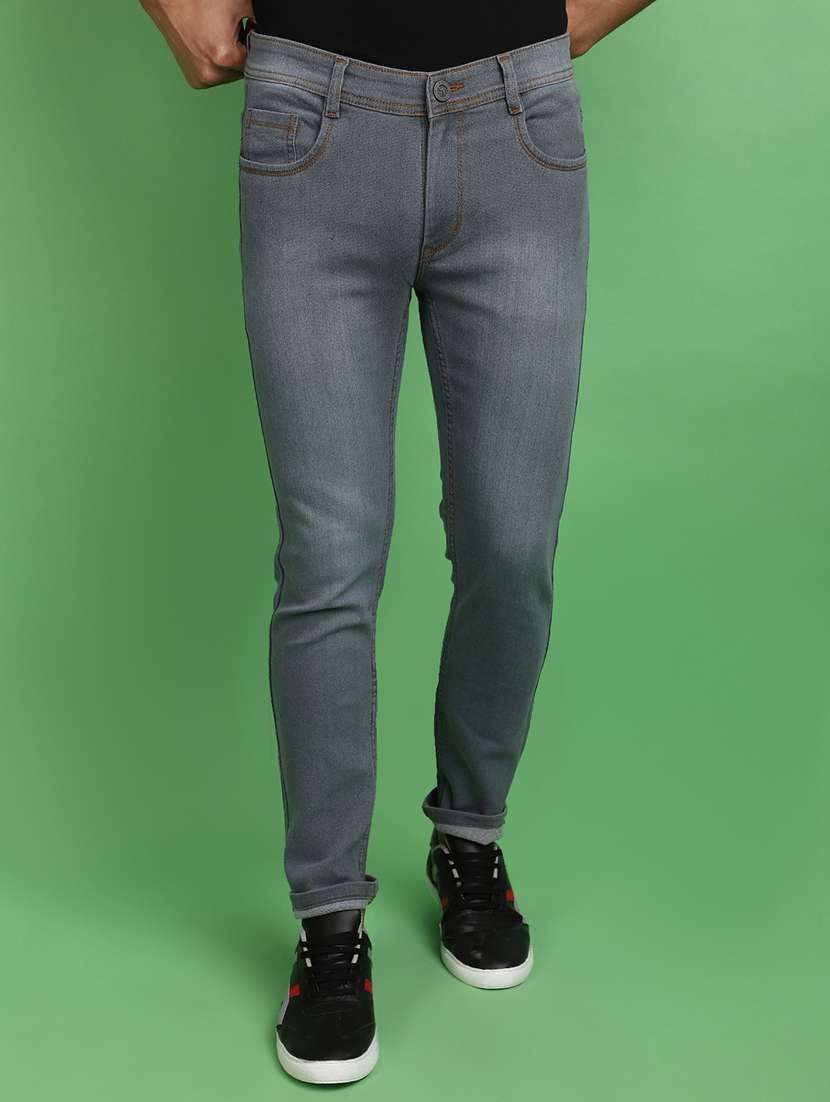 men mid rise plain denim jeans