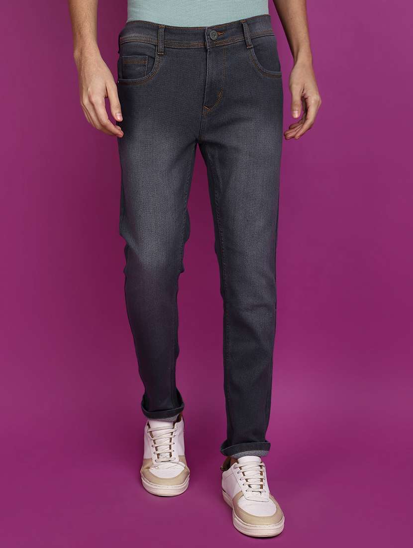 men mid rise plain denim jeans
