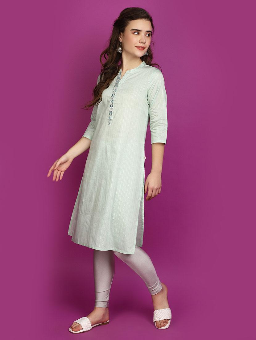 women green mandarin neck straight kurta - 20755487 - Standard Image - 2