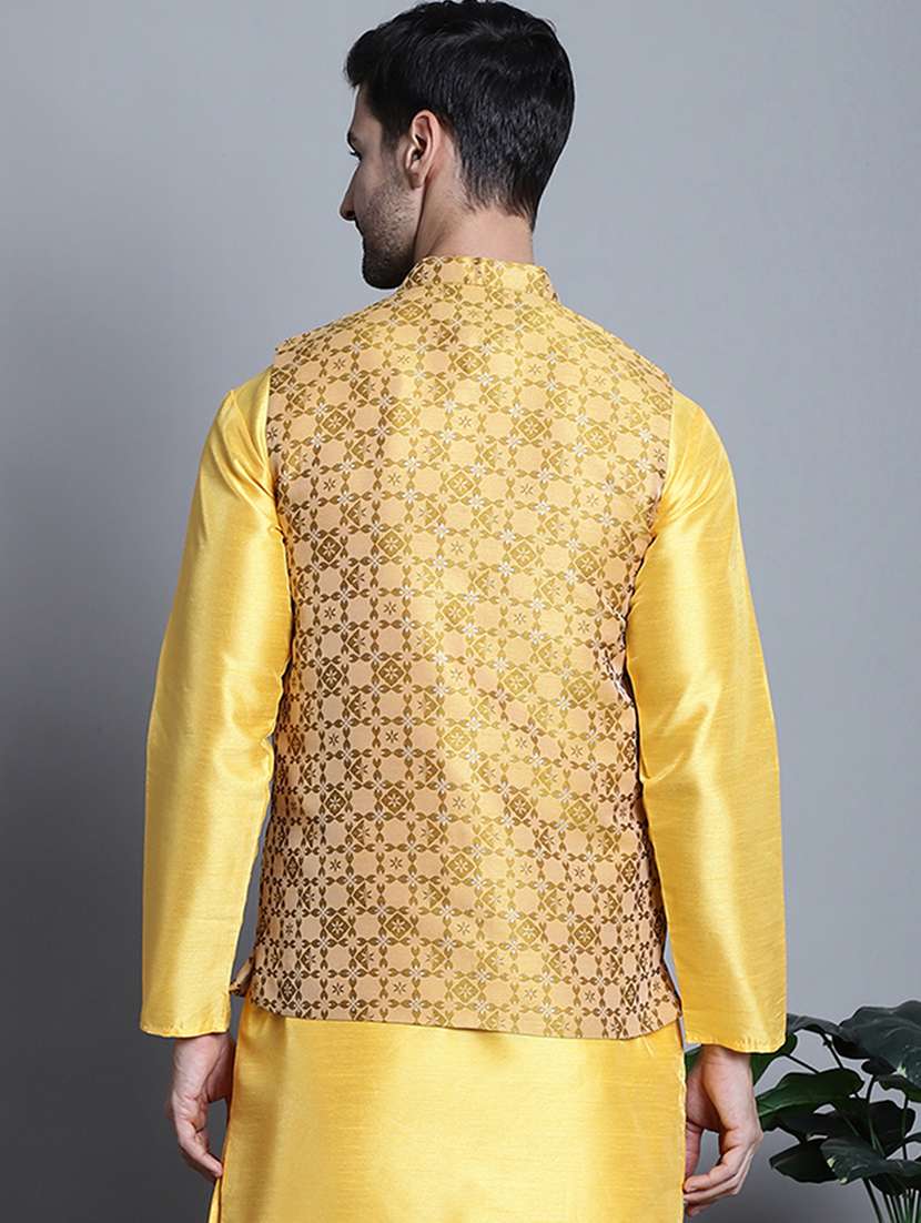 mustard silk blend nehru jacket - 20755511 -  Standard Image - 2