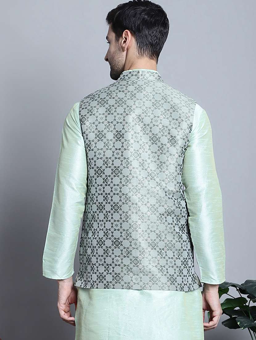 green self design nehru jacket - 20755512 -  Standard Image - 2