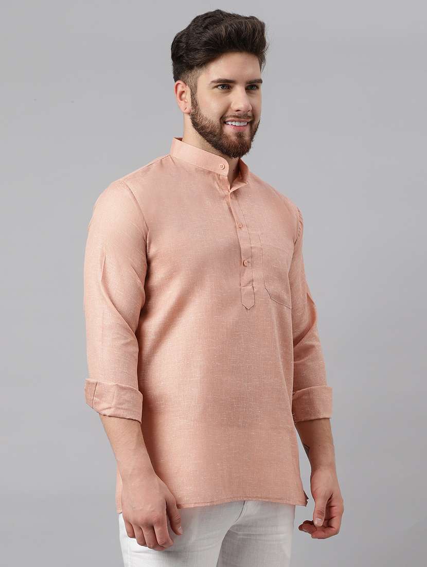 solid orange mandarin collar short kurta - 20755937 - Standard Image - 2