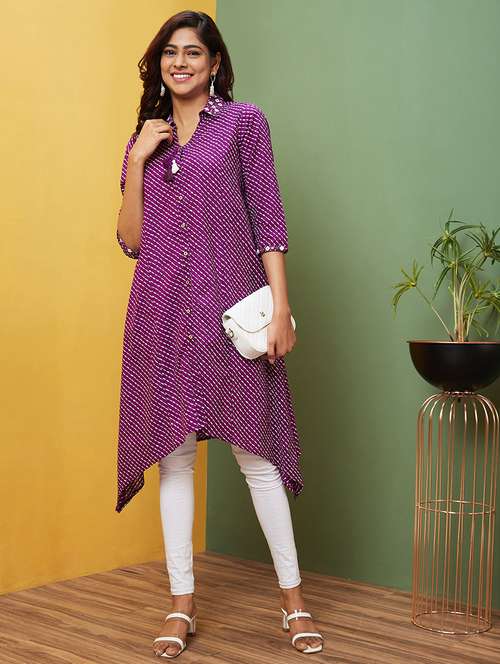 purple leheriya a-line kurta - 20755942 -  Standard Image - 0