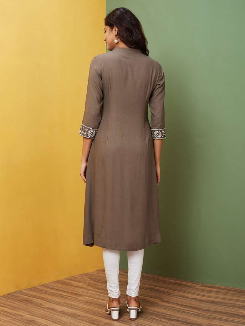 taupe embroidered a-line kurta - 20755949 -  Standard Image - 2