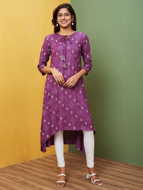 purple printed a-line kurta - 20755950 - Standard Image - 0