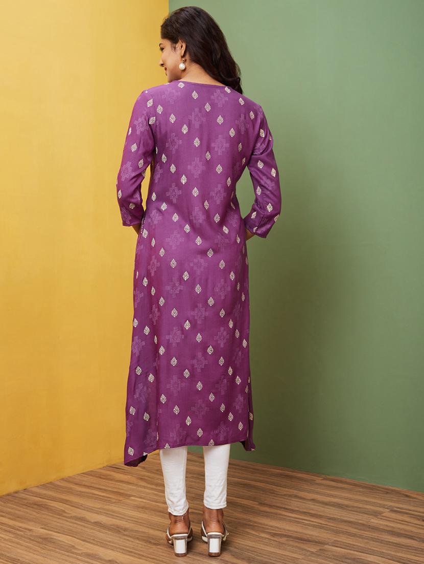 purple printed a-line kurta - 20755950 - Standard Image - 2