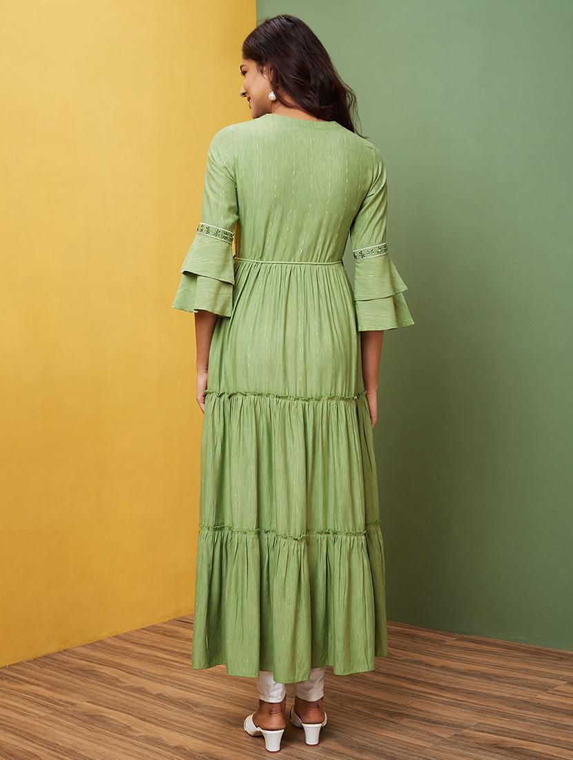 green embroidered tiered kurta - 20755957 - Standard Image - 2
