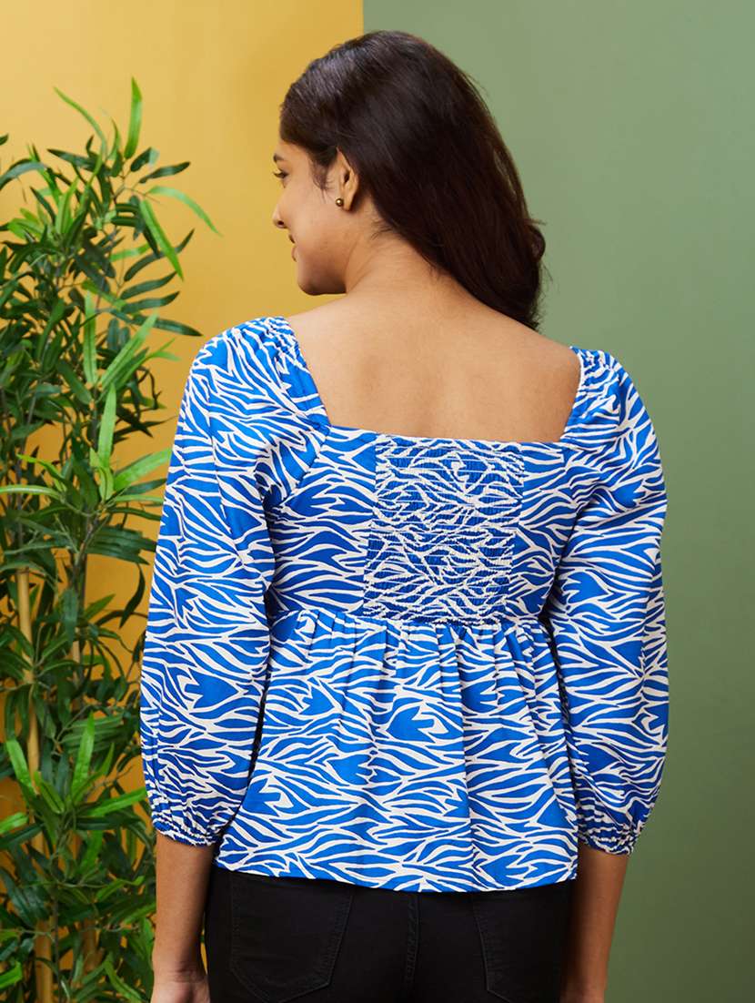 women blue printed flared top - 20755967 -  Standard Image - 2