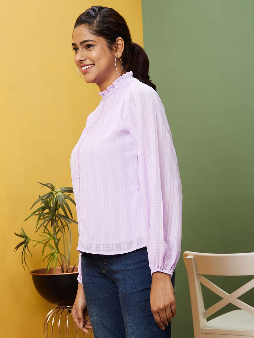 women lace detailed bishop sleeves top