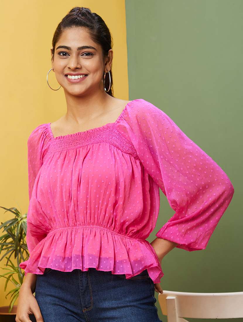 women pink self-designed peplum top