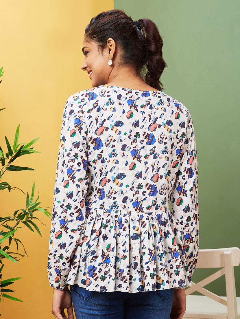 women printed puff sleeves peplum top - 20755985 - Standard Image - 2
