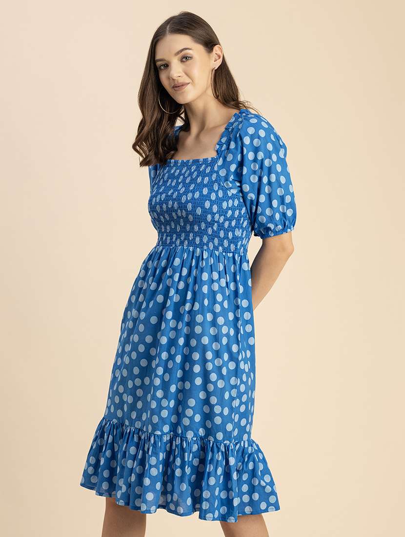women polka doted puff sleeves tiered dress - 20756099 -  Standard Image - 2