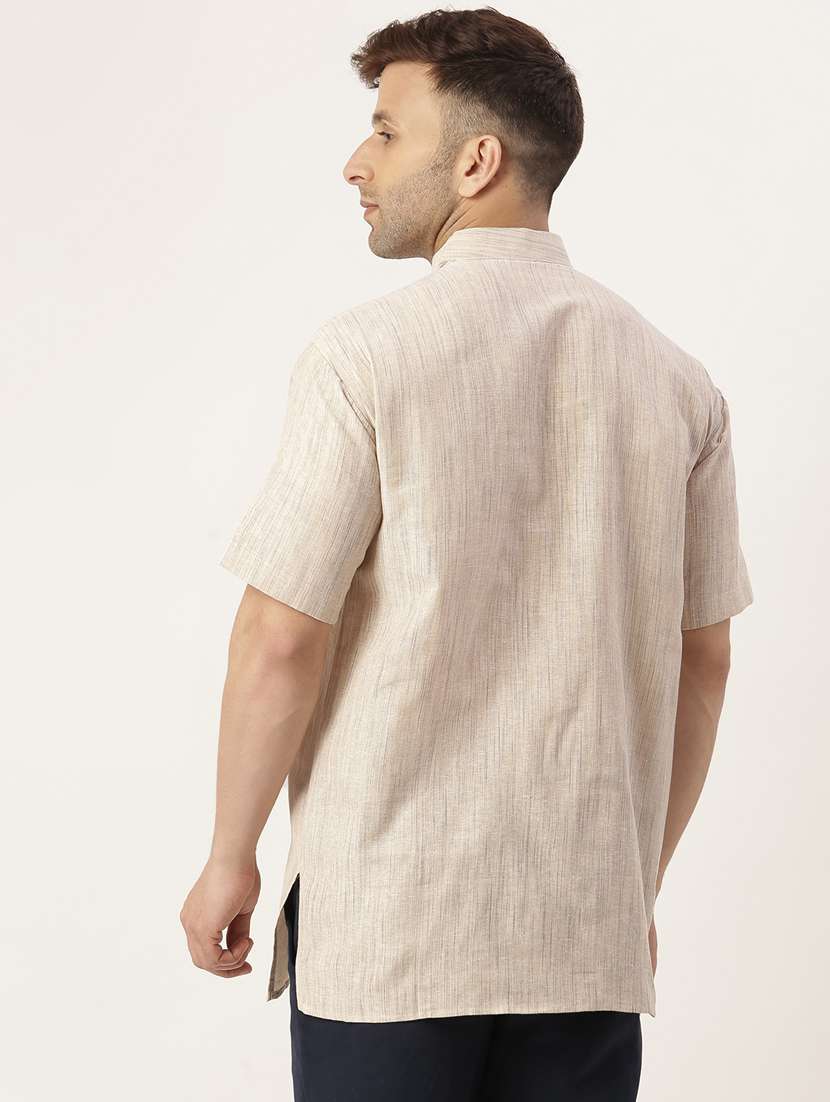 beige self design short kurta - 20756115 - Standard Image - 2