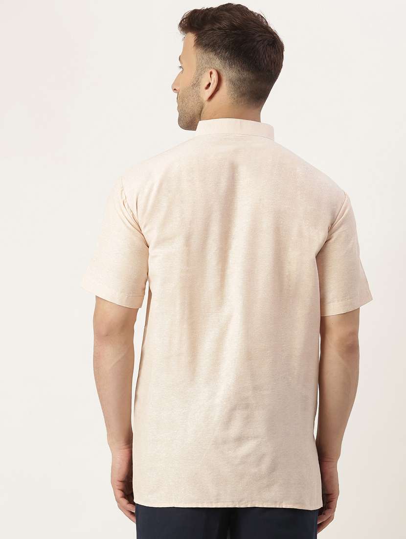 solid beige mandarin collar short kurta - 20756132 - Standard Image - 2