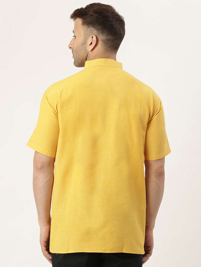 solid yellow mandarin collar short kurta - 20756139 - Standard Image - 2