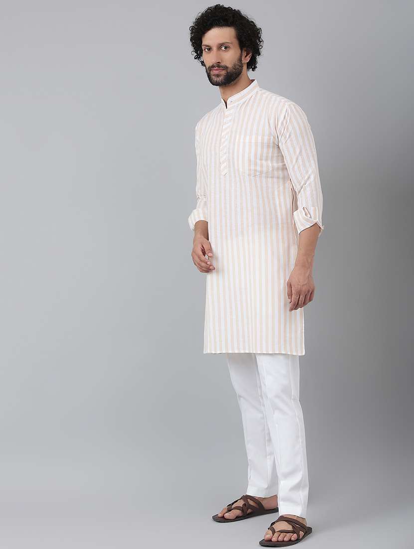 men mandarin neck striped kurta pyjama ethnic wear set - 20757260 - Standard Image - 2