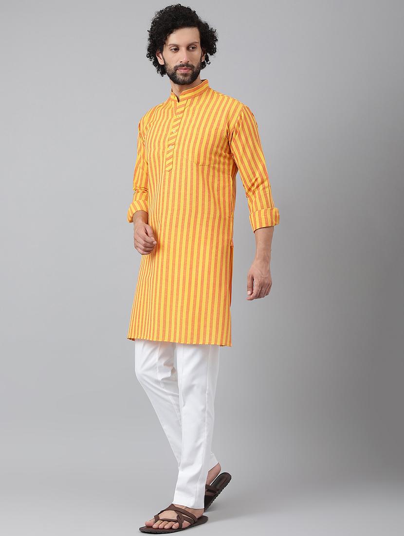 orange & yellow striped kurta pyjama set - 20757265 - Standard Image - 2
