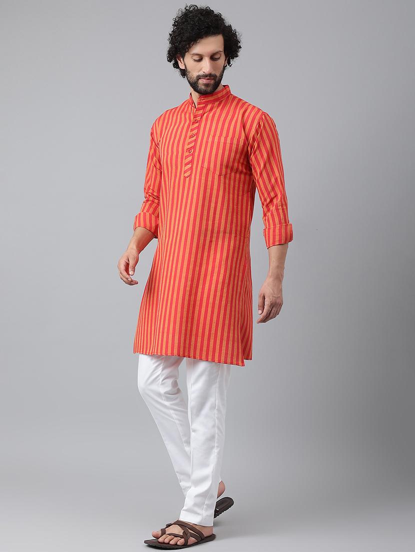 red & orange striped kurta pyjama set - 20757269 - Standard Image - 2