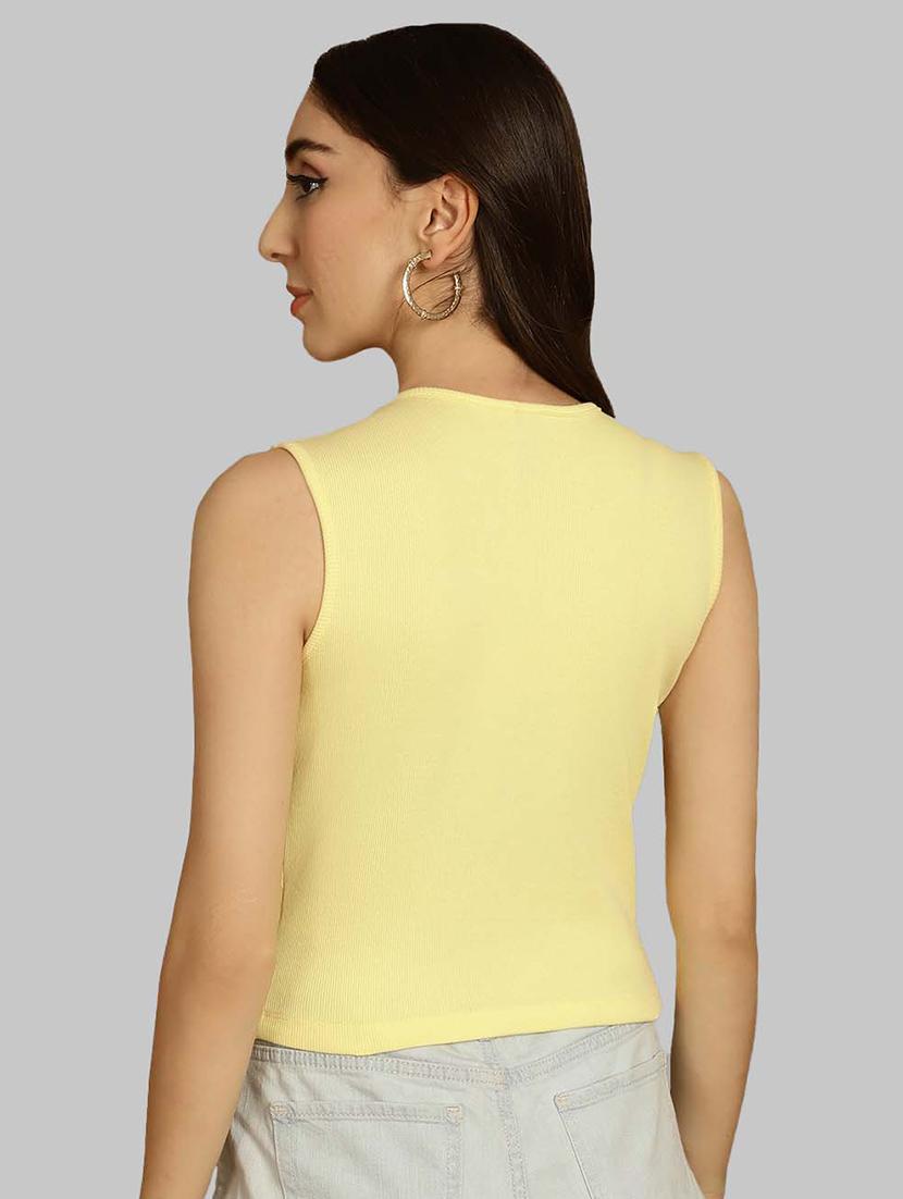 women yellow solid crop top - 20757498 - Standard Image - 2