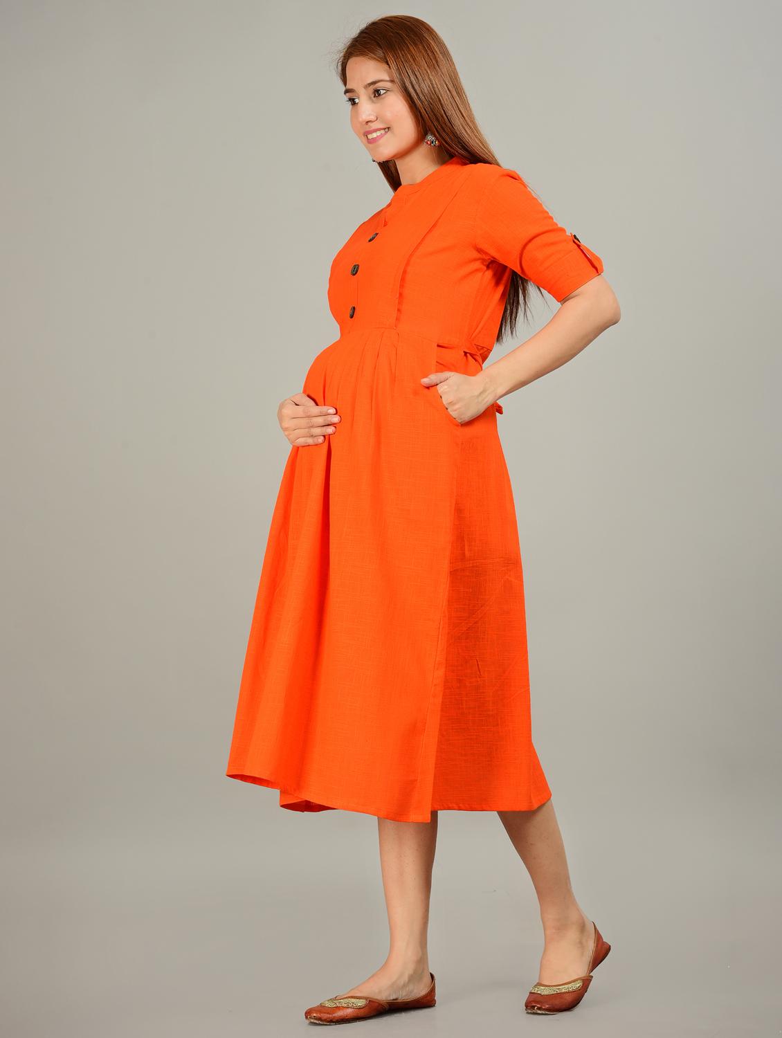 orange rayon maternity wear dress - 20757801 - Standard Image - 2