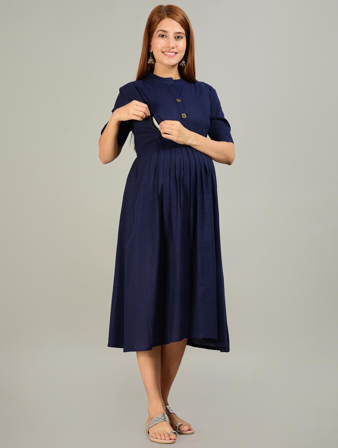 blue rayon maternity wear dress - 20757803 - Standard Image - 2