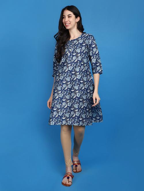women blue round neck a-line kurta - 20764168 -  Standard Image - 0