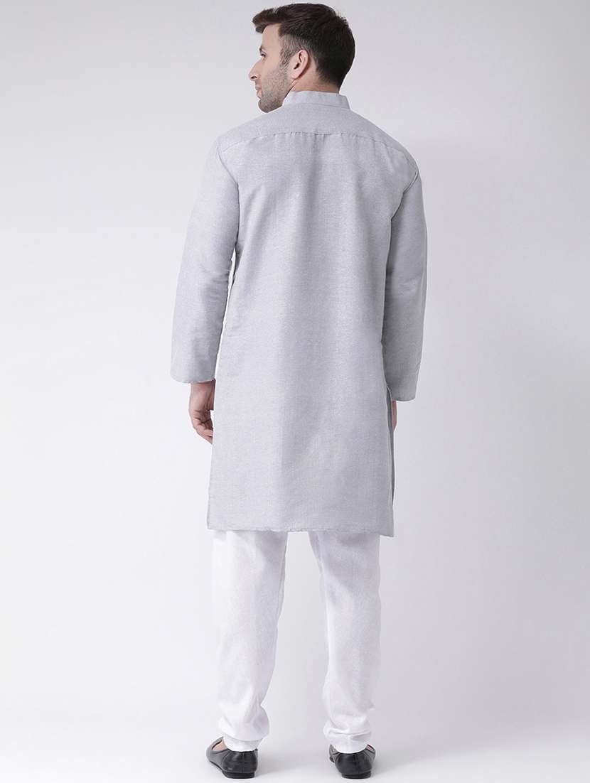 solid grey kurta pyjama set - 20764726 -  Standard Image - 2
