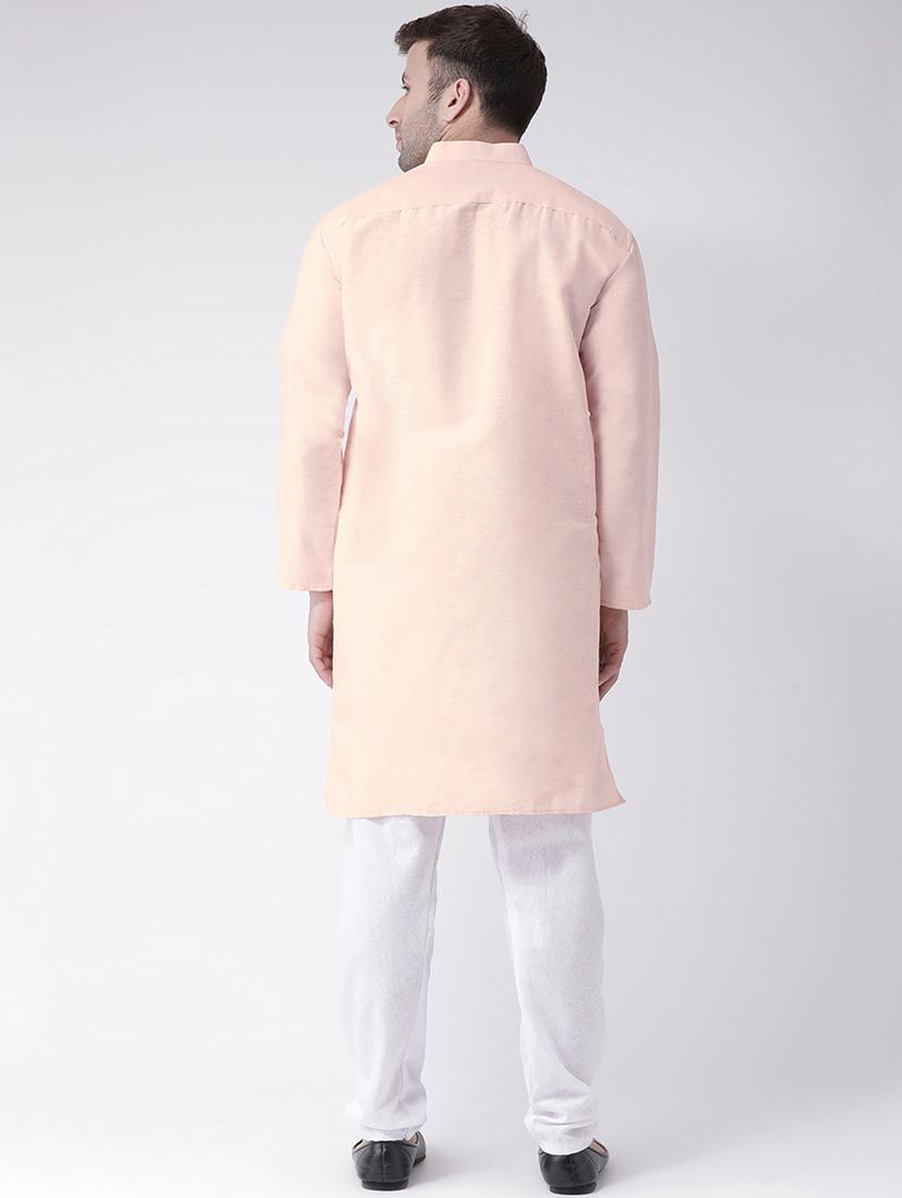 men peach solid kurta pyjama ethnic wear set - 20764732 - Standard Image - 2