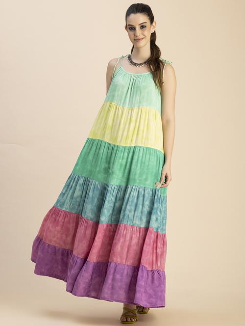 women printed sleeveless tiered dress - 20765894 - Standard Image - 0