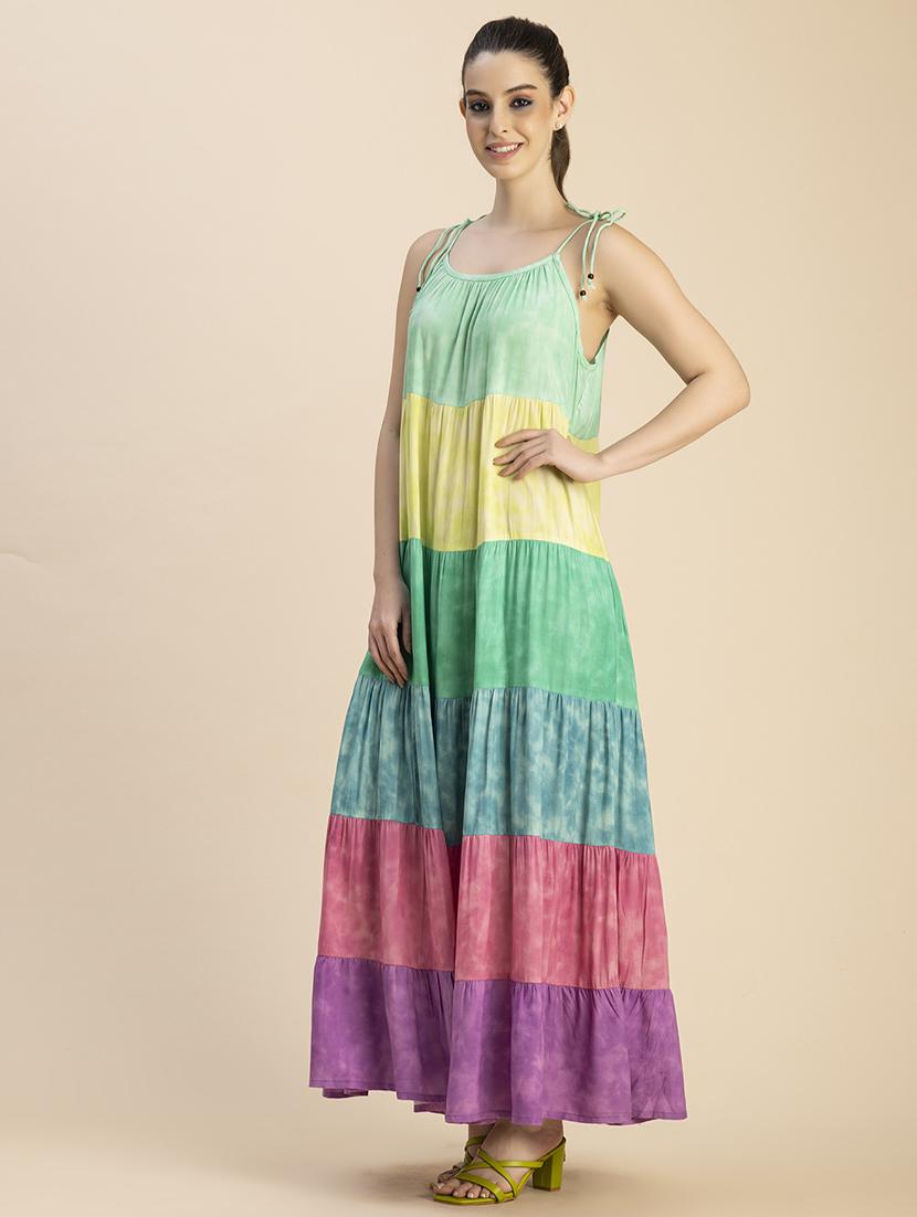 women printed sleeveless tiered dress - 20765894 - Standard Image - 2