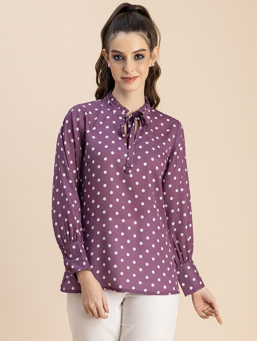 women purple polka dot printed regular top