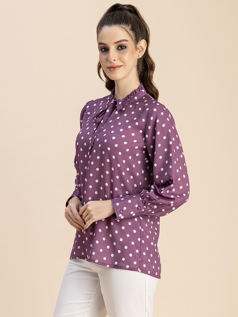 women purple polka dot printed regular top - 20765901 - Standard Image - 2