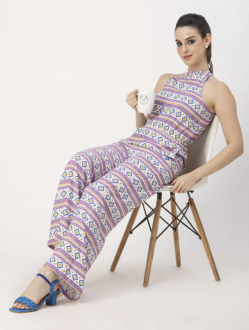 women printed halter neck full leg jumpsuit - 20765907 -  Standard Image - 2