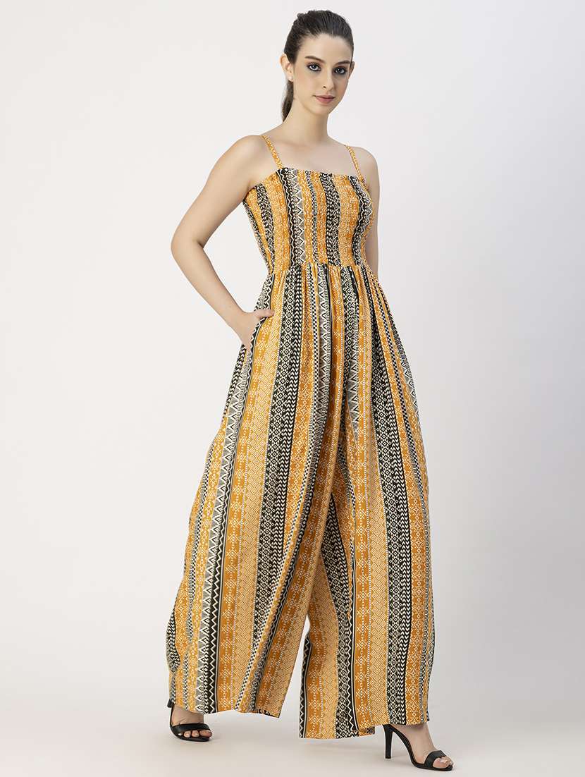 women printed sleeveless full leg jumpsuit