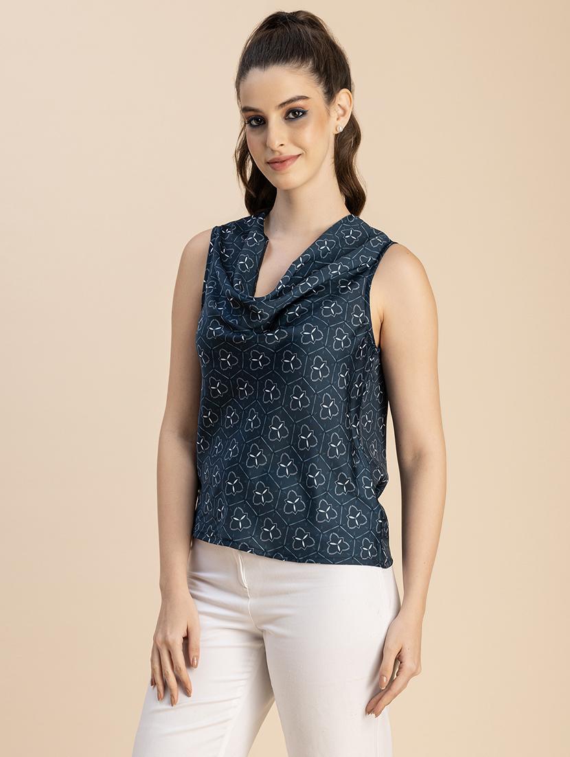 teal blue satin detailed regular top - 20765929 - Standard Image - 2