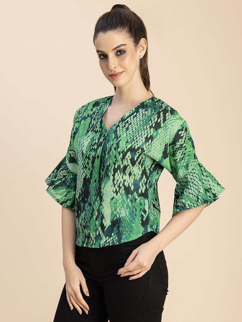 women animal print bell sleeves top - 20765933 - Standard Image - 2