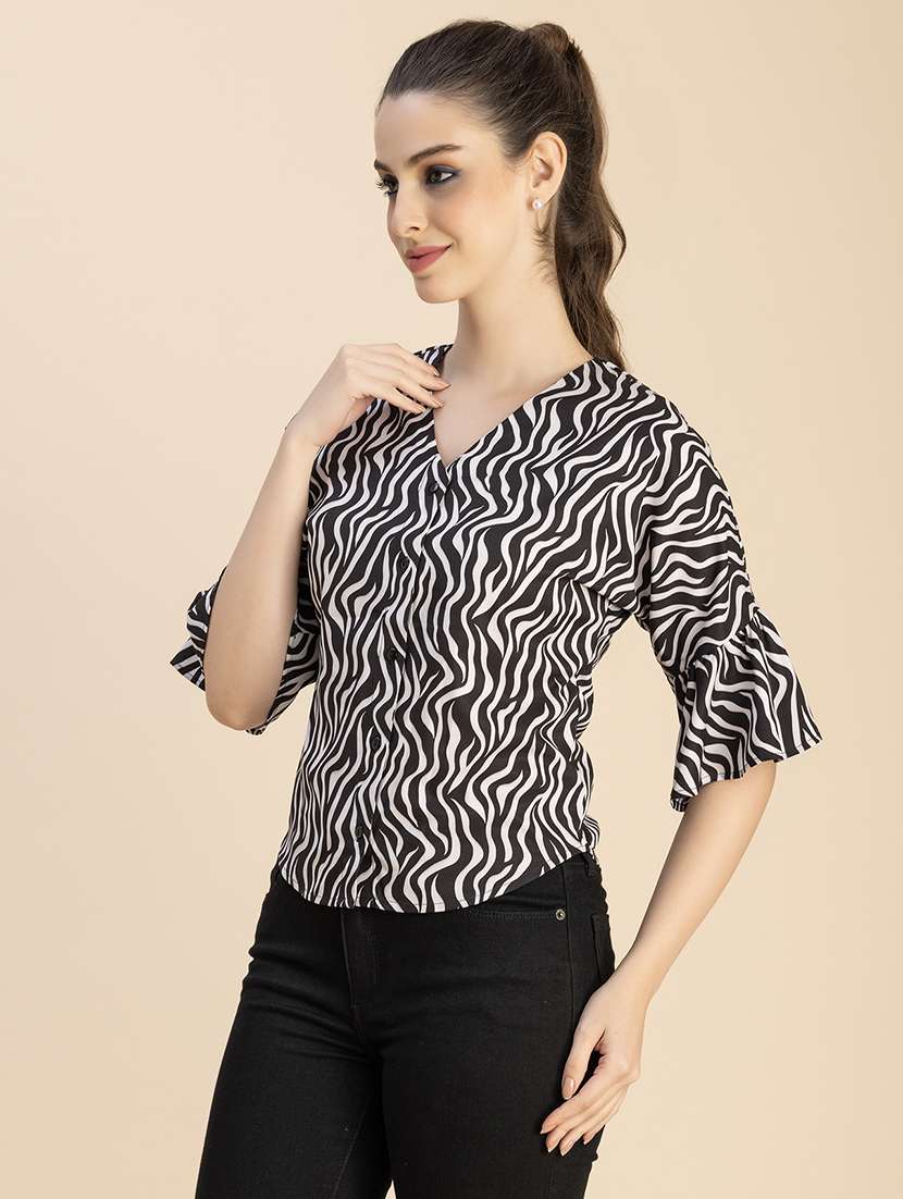 black printed button detailed regular top - 20765935 -  Standard Image - 2