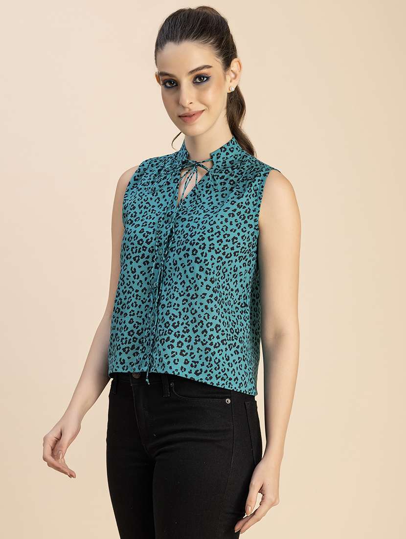 women animal print mandarin neck top - 20765946 -  Standard Image - 2