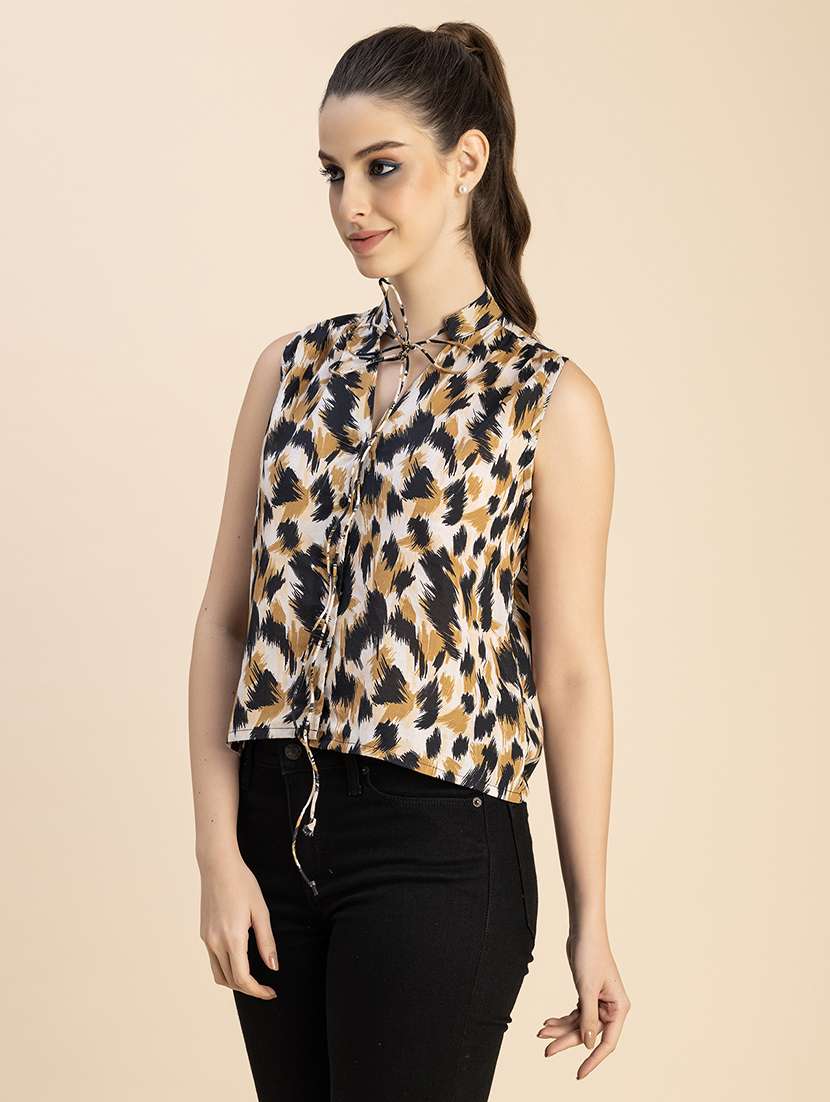 women animal print tie-up neck top - 20765950 -  Standard Image - 2