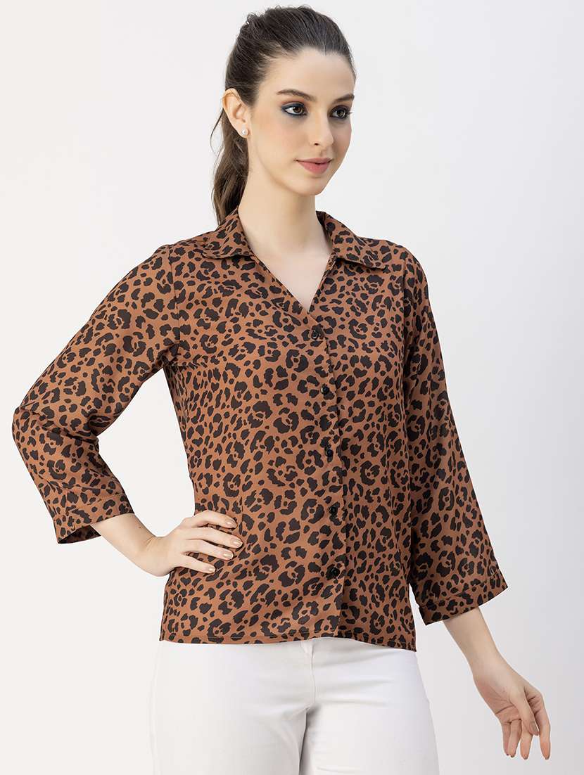 brown poly moss animal print top - 20765952 -  Standard Image - 2