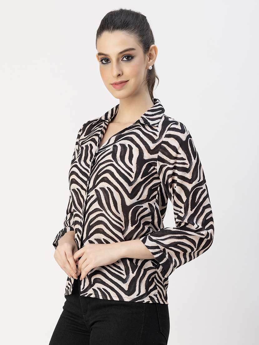women printed collared straight top - 20766002 -  Standard Image - 2