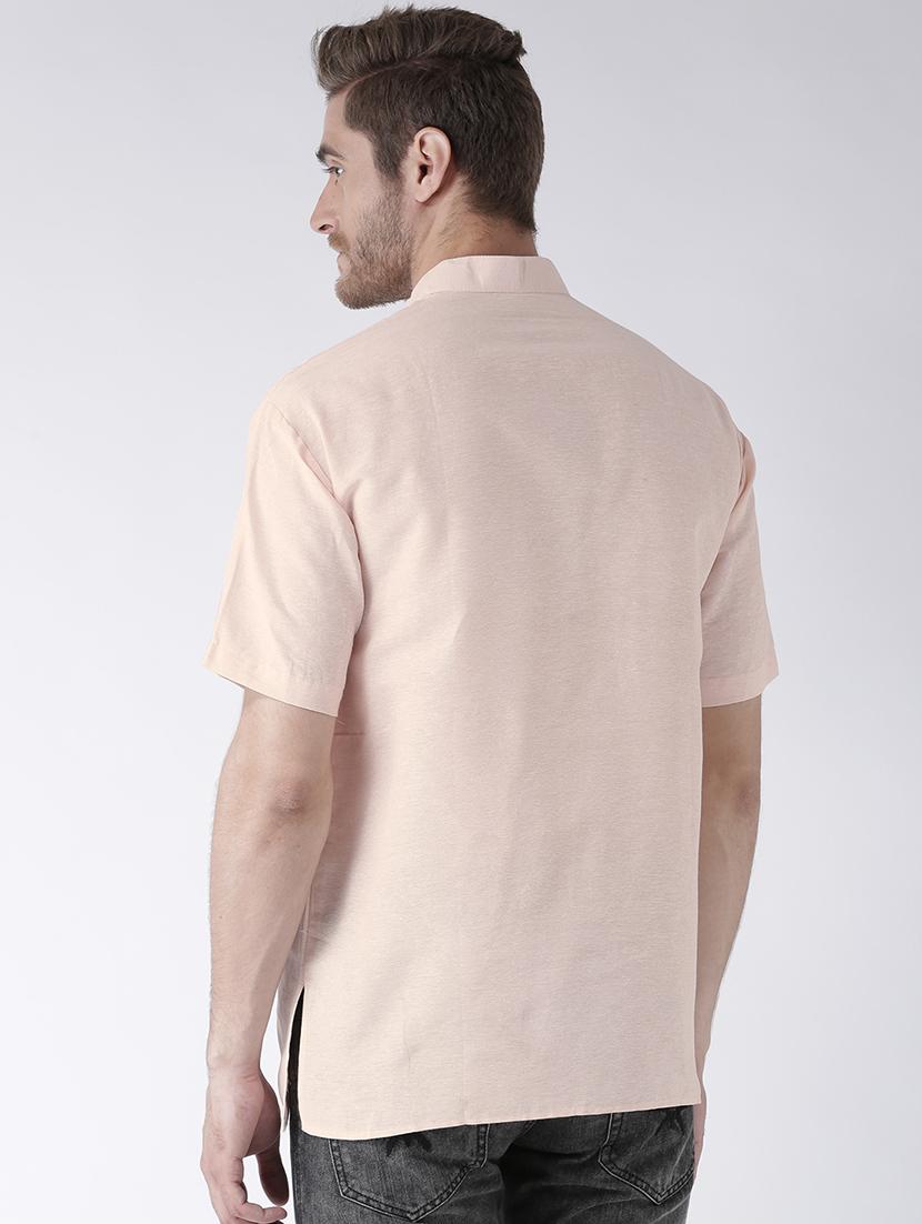 men peach solid short sleeve short kurta - 20766014 - Standard Image - 2