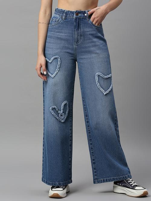 women's patched wide leg jeans - 20766024 -  Standard Image - 0