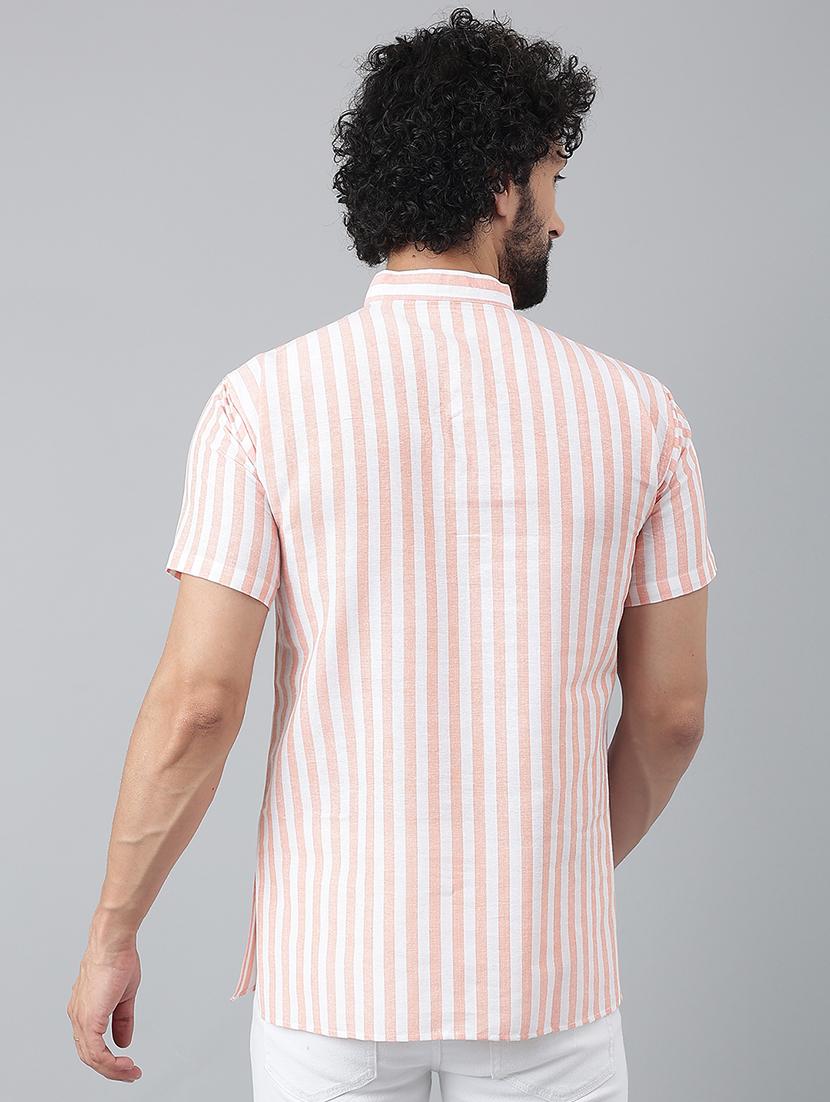 orange cotton blend striped casual shirt - 20766030 - Standard Image - 2