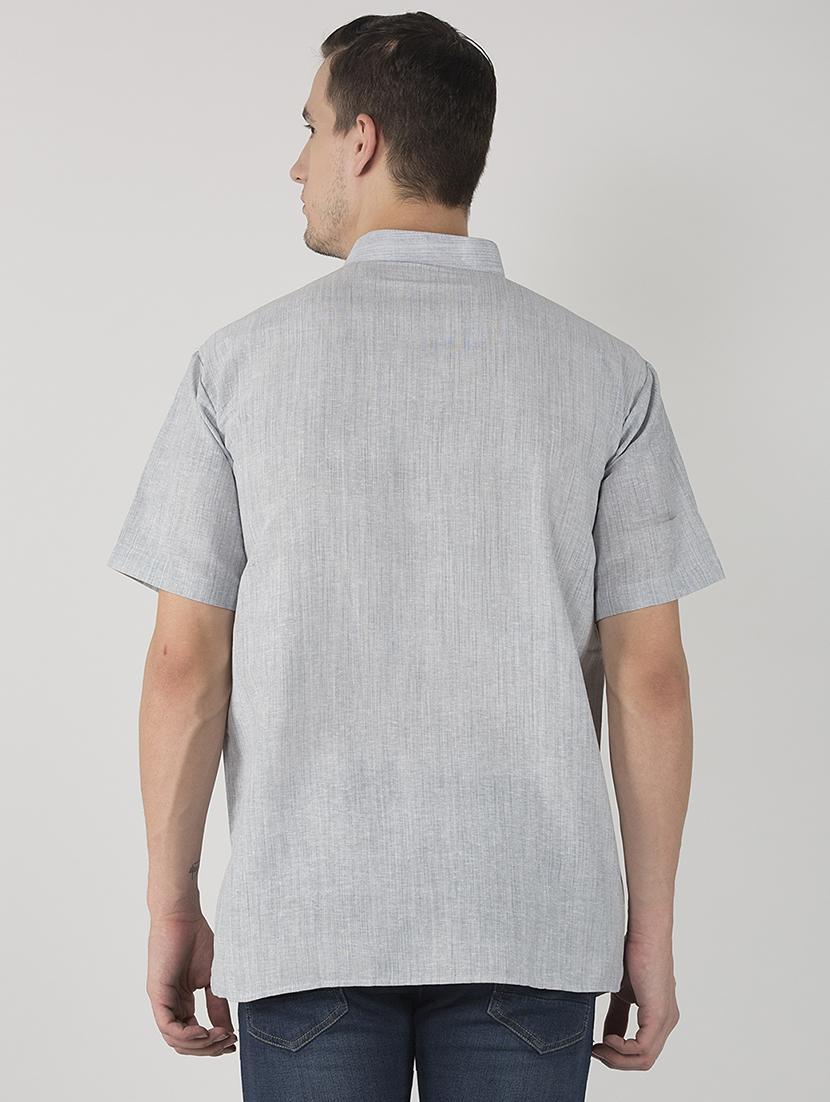 grey cotton blend plain casual shirt - 20766315 - Standard Image - 2