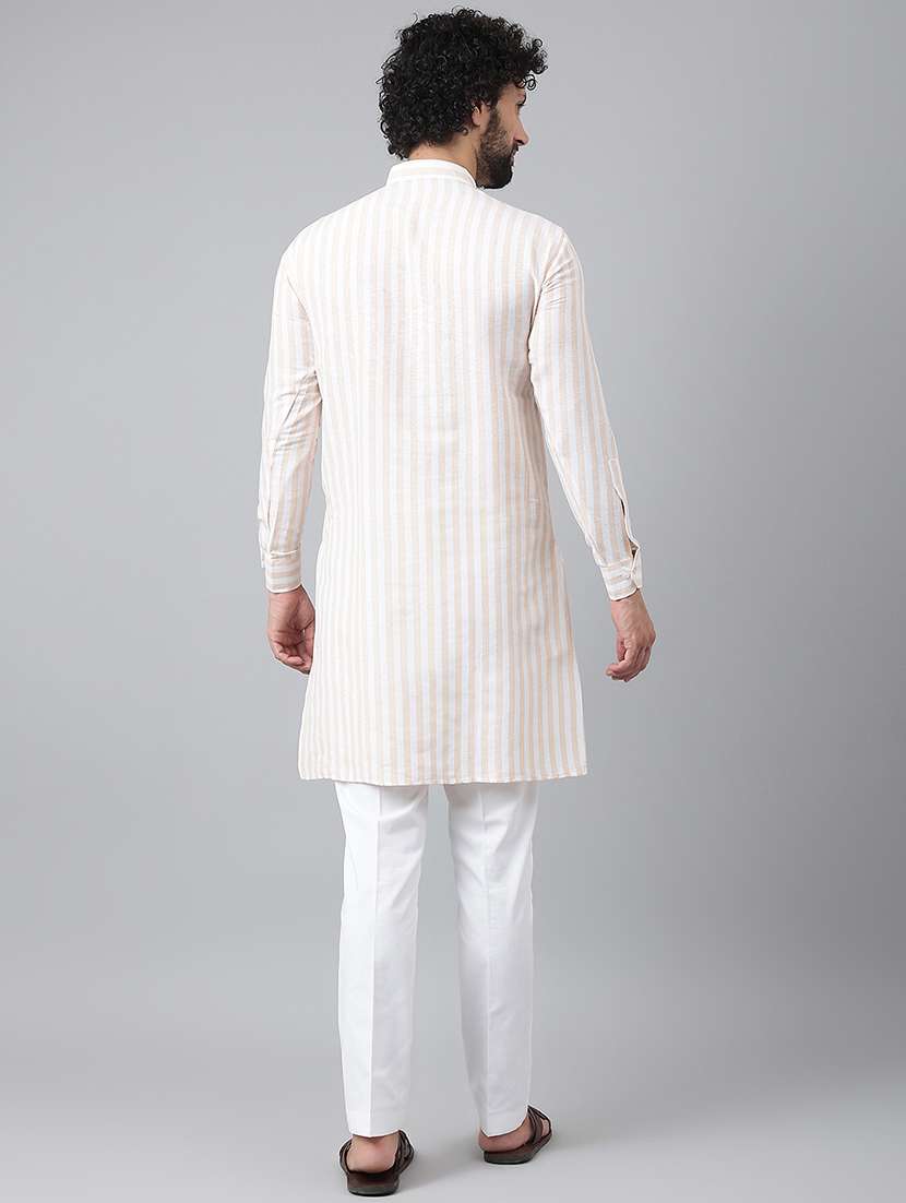 beige striped long kurta - 20766362 -  Standard Image - 2